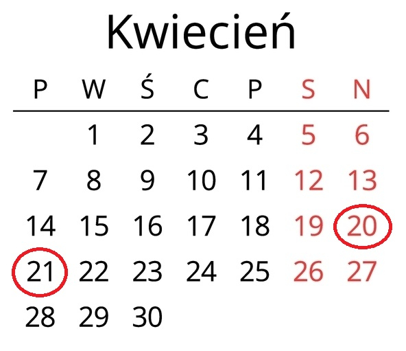 kwiecień 2025 dni wolne od pracy godziny pracy